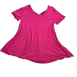 Grace Elements Vibrant‎ Magenta V Neck Short Sleeve Tunic Dress Women's M